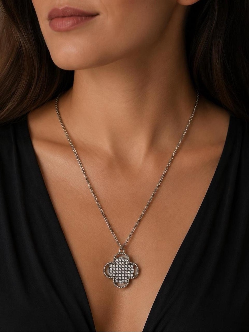 Charming Charlie Sparkling Clover Statement Pendant Necklace